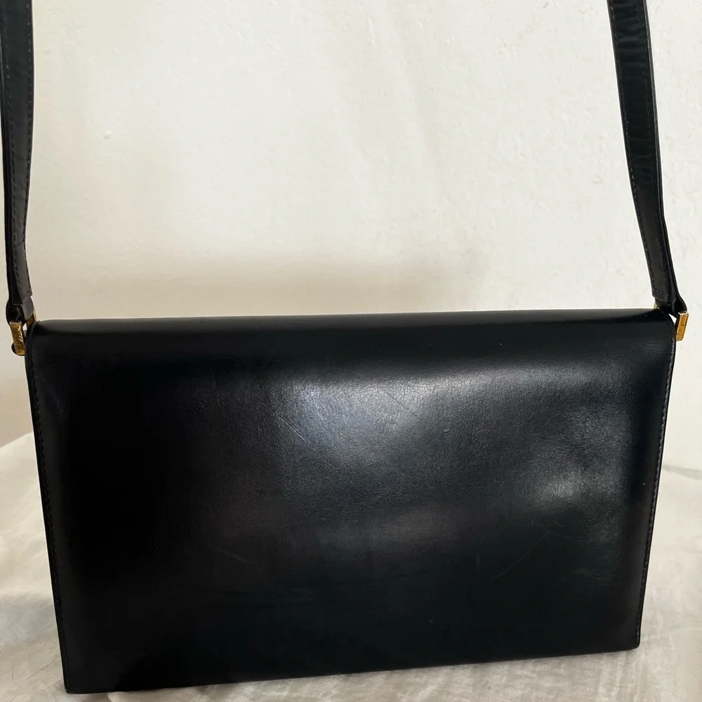Rare Vintage Gucci Shoulder Clutch Bag Black Leather 1970s